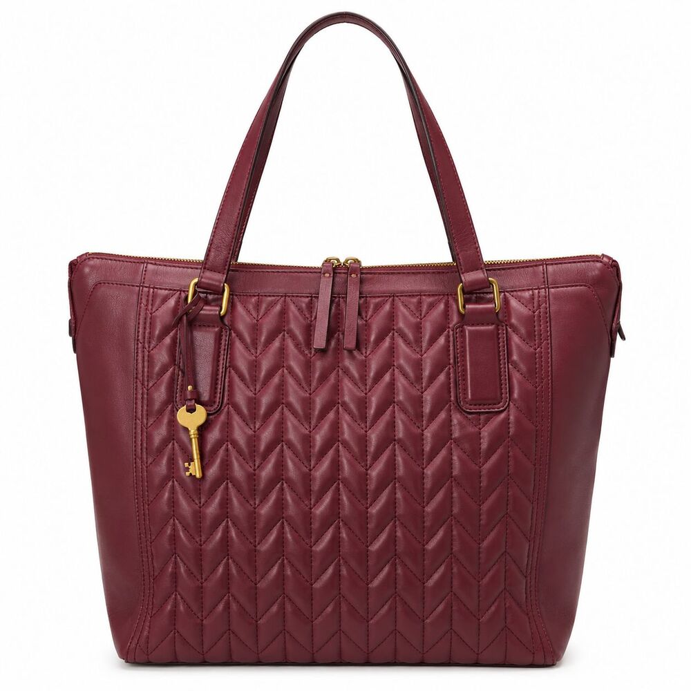 Fossil Quilted Tote Crossbody Bag in Deep Burgundy